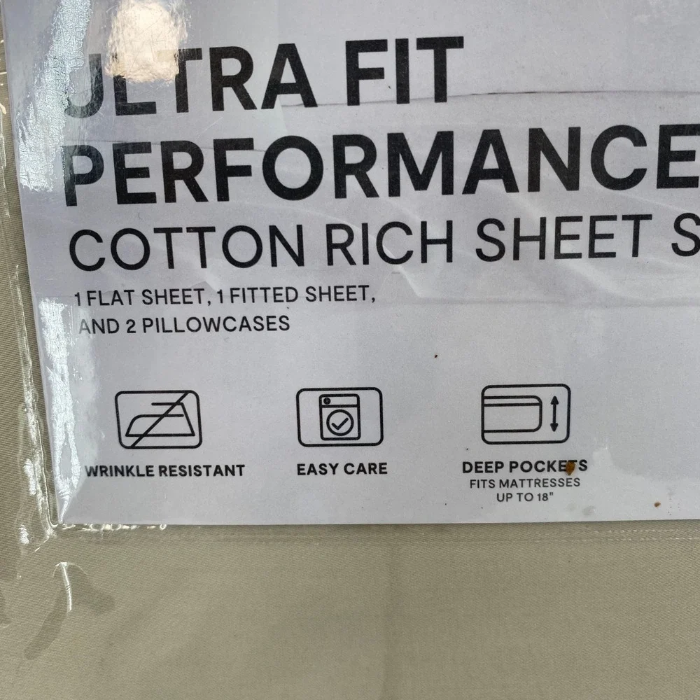 Liz Claiborne Sheet Set King Classic Stone Beige 575TC Ultra Fit Performance